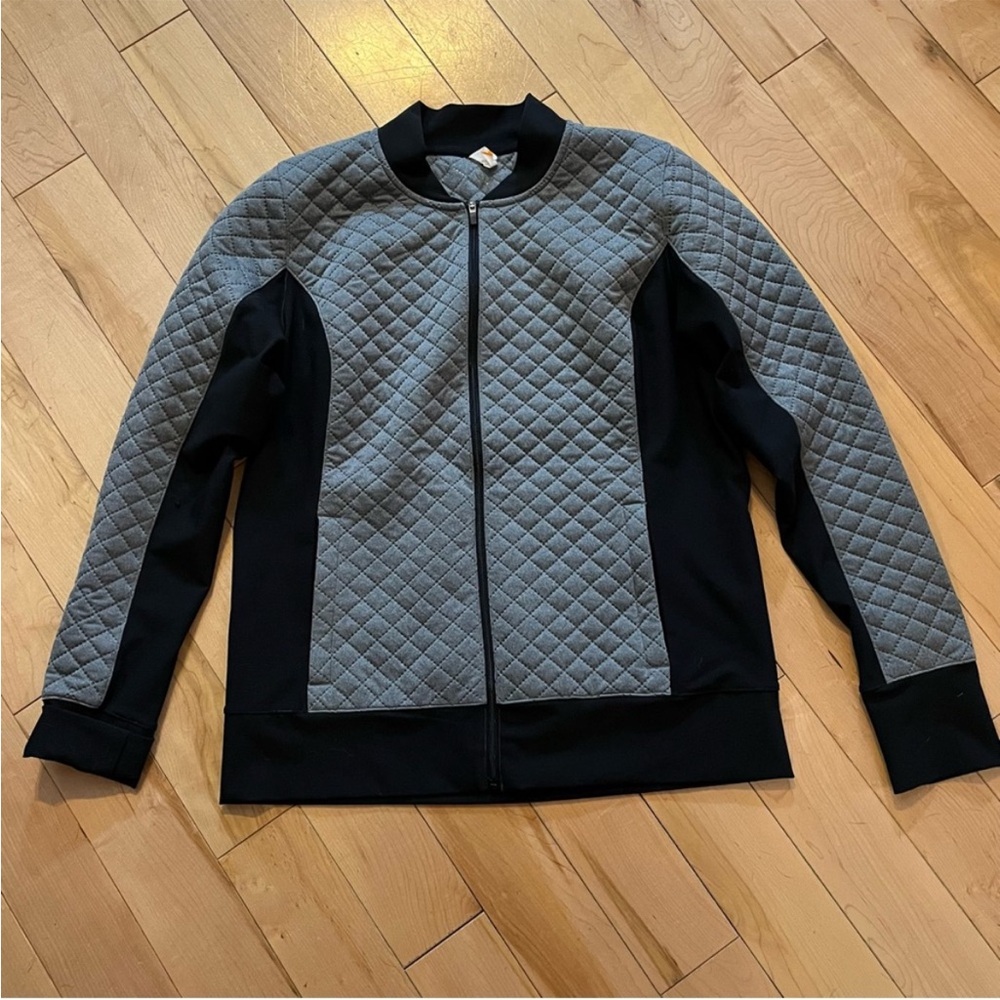 Lucy Gray and Black Quilted Athletic Jacket size medium zip front